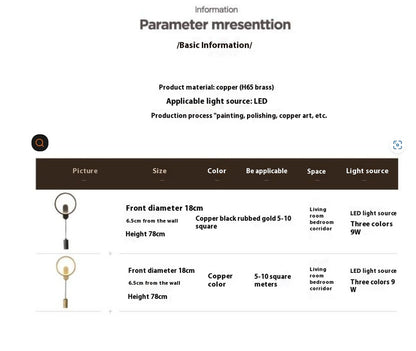 Copper Wall Lamp Light Luxury Bedroom Bedside Lamp