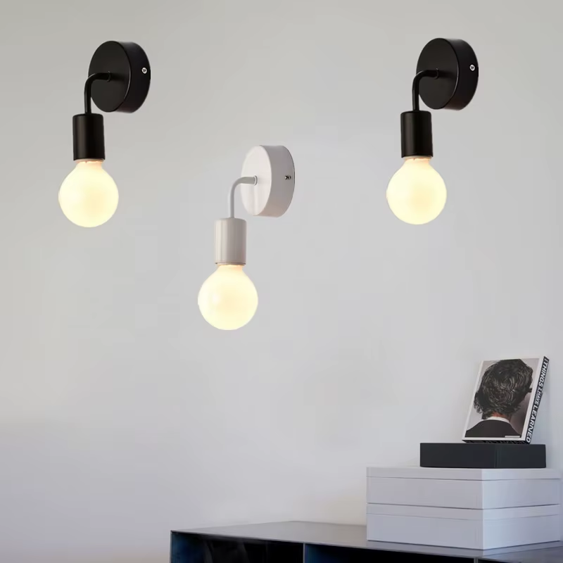 Nordic Modern Wall Lamp Iron Black E27 Indoor Lighting Bedside Bedroom Bathroom Lamp Sconce Wall Light Fixture Industrial Decor