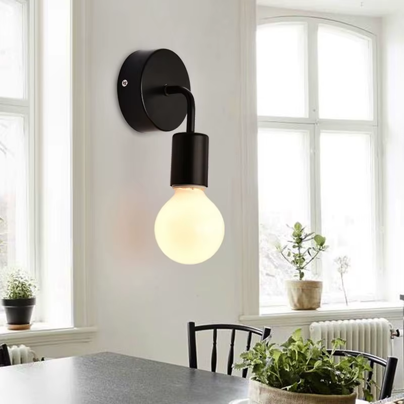 Nordic Modern Wall Lamp Iron Black E27 Indoor Lighting Bedside Bedroom Bathroom Lamp Sconce Wall Light Fixture Industrial Decor
