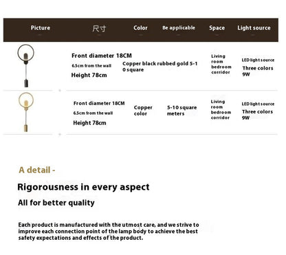 Copper Wall Lamp Light Luxury Bedroom Bedside Lamp